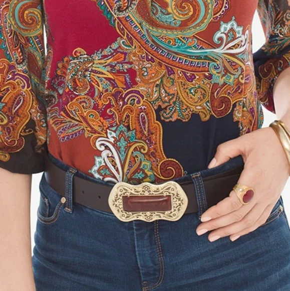 Chico's Limited Edition Large Buckle Leather Belt - Picture 3 of 3